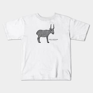 Saiga Antelope with Common and Latin Names - animal design - black and white Kids T-Shirt